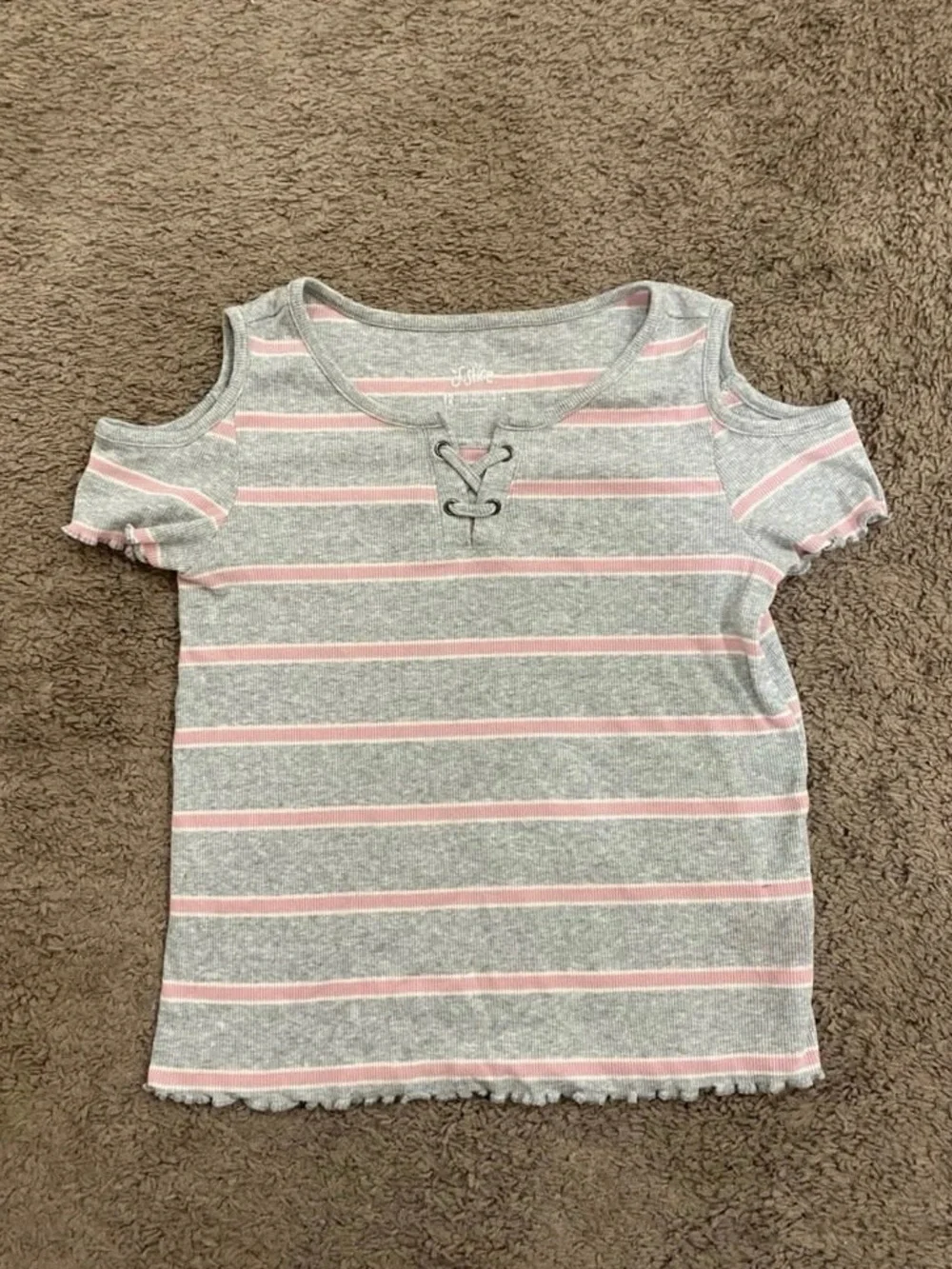 Girls Justice Stripe Shirt size 10/12 pink/grey